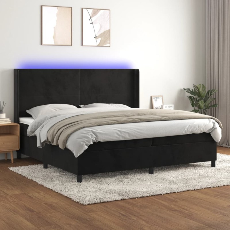 vidaXL Boxspringbett mit Matratze & LED Schwarz 200x200 cm Samt vidaXL Boxspringbett mit Matratze & LED Schwarz 200x200 cm Samt