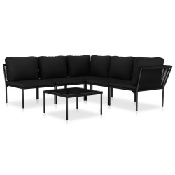 6-tlg. Garten-Lounge-Set mit Auflagen Schwarz PVC