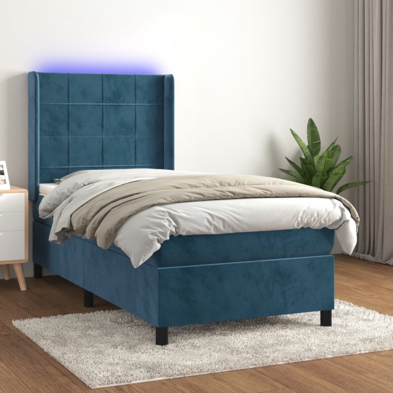 vidaXL Boxspringbett mit Matratze & LED Dunkelblau 100x200 cm Samt vidaXL Boxspringbett mit Matratze & LED Dunkelblau 100x200 cm Samt