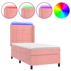 vidaXL Boxspringbett mit Matratze & LED Rosa 90x190 cm Samt