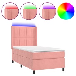 vidaXL Boxspringbett mit Matratze & LED Rosa 90x190 cm Samt