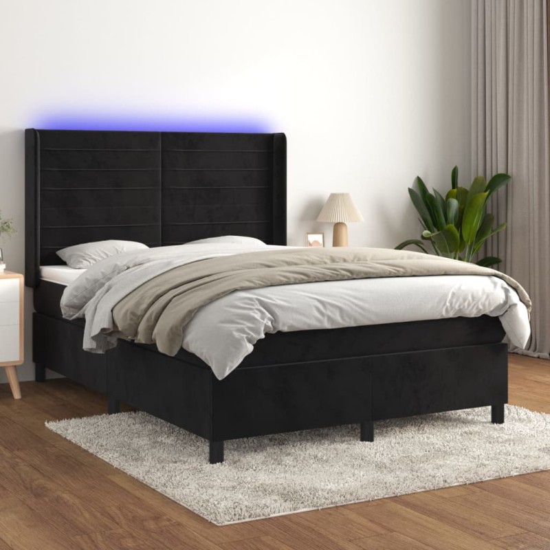 vidaXL Boxspringbett mit Matratze & LED Schwarz 140x200 cm Samt vidaXL Boxspringbett mit Matratze & LED Schwarz 140x200 cm Samt