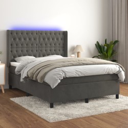 vidaXL Boxspringbett mit Matratze & LED Dunkelgrau 140x200 cm Samt