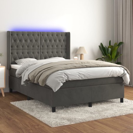 vidaXL Boxspringbett mit Matratze & LED Dunkelgrau 140x200 cm Samt