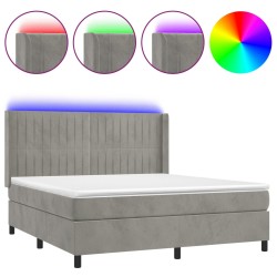 vidaXL Boxspringbett mit Matratze & LED Hellgrau 160x200 cm Samt