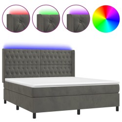 vidaXL Boxspringbett mit Matratze & LED Dunkelgrau 180x200 cm Samt