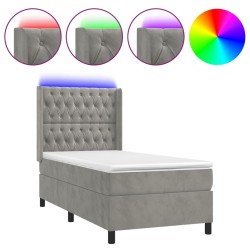 vidaXL Boxspringbett mit Matratze & LED Hellgrau 80x200 cm Samt