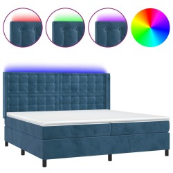 vidaXL Boxspringbett mit Matratze & LED Dunkelblau 200x200 cm Samt
