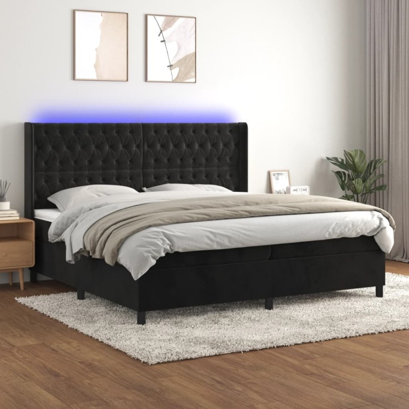 vidaXL Boxspringbett mit Matratze & LED Schwarz 200x200 cm Samt vidaXL Boxspringbett mit Matratze & LED Schwarz 200x200 cm Samt