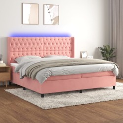 vidaXL Boxspringbett mit Matratze & LED Rosa 200x200 cm Samt