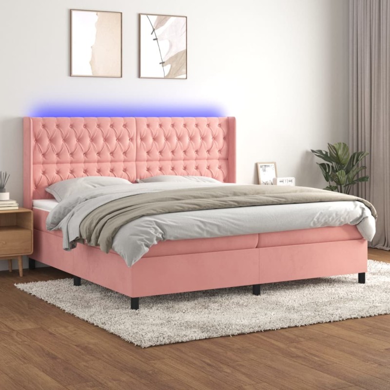 vidaXL Boxspringbett mit Matratze & LED Rosa 200x200 cm Samt vidaXL Boxspringbett mit Matratze & LED Rosa 200x200 cm Samt