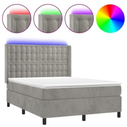 vidaXL Boxspringbett mit Matratze & LED Hellgrau 140x200 cm Samt