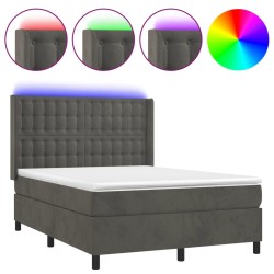 vidaXL Boxspringbett mit Matratze & LED Dunkelgrau 140x200 cm Samt