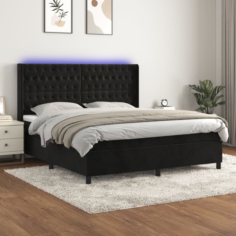 vidaXL Boxspringbett mit Matratze & LED Schwarz 180x200 cm Samt vidaXL Boxspringbett mit Matratze & LED Schwarz 180x200 cm Samt