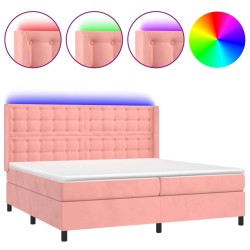 vidaXL Boxspringbett mit Matratze & LED Rosa 200x200 cm Samt