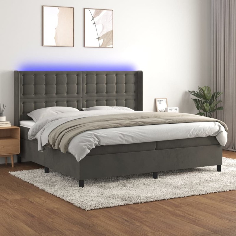 vidaXL Boxspringbett mit Matratze & LED Dunkelgrau 200x200 cm Samt vidaXL Boxspringbett mit Matratze & LED Dunkelgrau 200x200 cm Samt