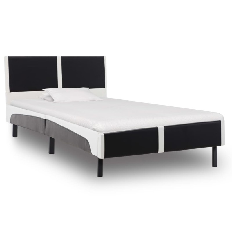 Bettgestell Schwarz und Weiß Kunstleder 90 x 200 cm Bettgestell Schwarz und Weiß Kunstleder 90 x 200 cm