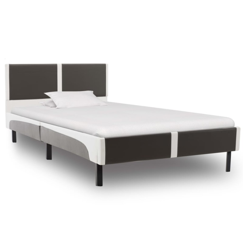 Bettgestell Grau und Weiß Kunstleder 90 x 200 cm Bettgestell Grau und Weiß Kunstleder 90 x 200 cm