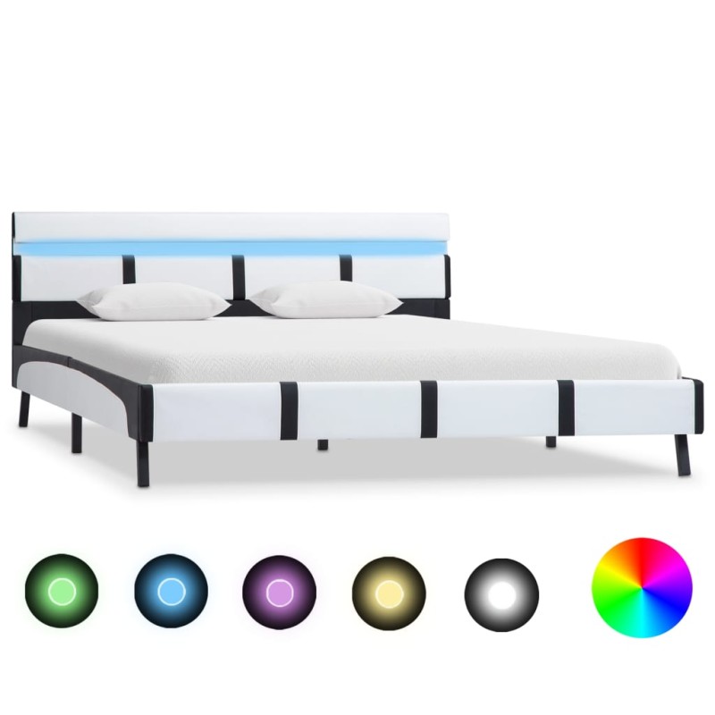 Bettgestell mit LED Weiß Kunstleder 160×200 cm Bettgestell mit LED Weiß Kunstleder 160×200 cm