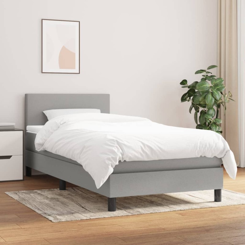 vidaXL Boxspringbett mit Matratze Hellgrau 100x200 cm Stoff vidaXL Boxspringbett mit Matratze Hellgrau 100x200 cm Stoff