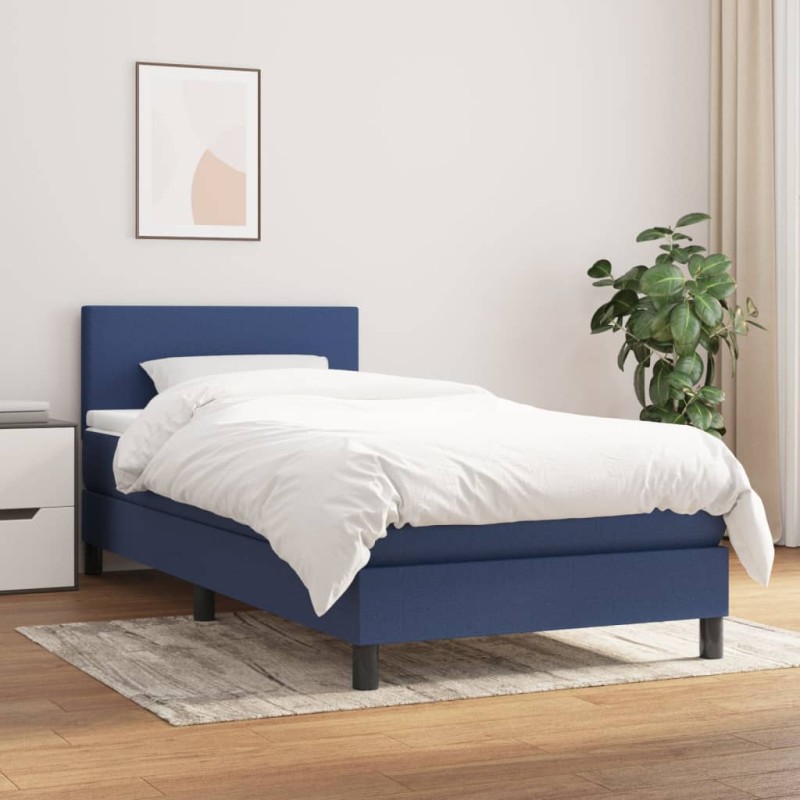 vidaXL Boxspringbett mit Matratze Blau 90x190 cm Stoff vidaXL Boxspringbett mit Matratze Blau 90x190 cm Stoff