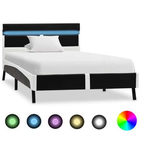 vidaXL Bettgestell mit LED Schwarz Kunstleder 90x200 cm
