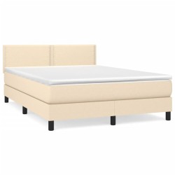 vidaXL Boxspringbett mit Matratze Creme 140x190 cm Stoff