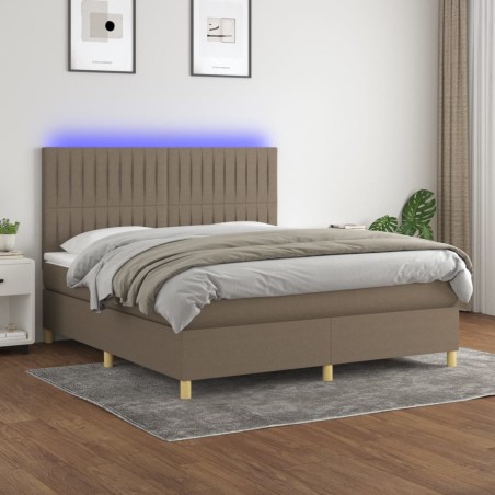 vidaXL Boxspringbett mit Matratze & LED Taupe 180x200 cm Stoff