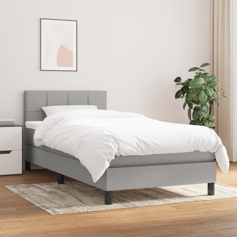 vidaXL Boxspringbett mit Matratze Hellgrau 100x200 cm Stoff vidaXL Boxspringbett mit Matratze Hellgrau 100x200 cm Stoff
