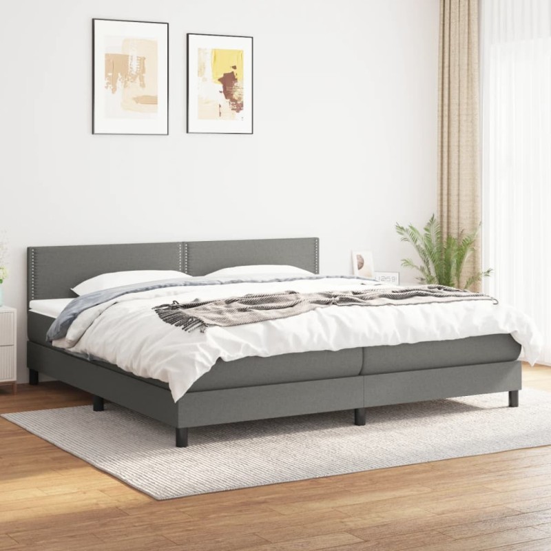 vidaXL Boxspringbett mit Matratze Dunkelgrau 200x200 cm Stoff vidaXL Boxspringbett mit Matratze Dunkelgrau 200x200 cm Stoff
