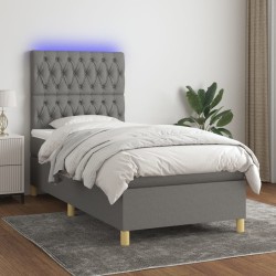 vidaXL Boxspringbett mit Matratze & LED Dunkelgrau 100x200 cm Stoff