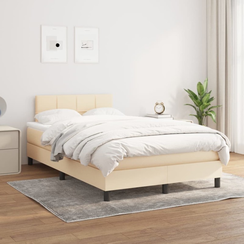 vidaXL Boxspringbett mit Matratze Creme 120x200 cm Stoff vidaXL Boxspringbett mit Matratze Creme 120x200 cm Stoff