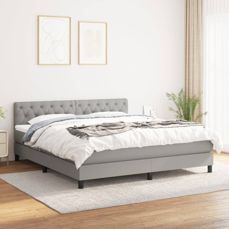 vidaXL Boxspringbett mit Matratze Hellgrau 160x200 cm Stoff vidaXL Boxspringbett mit Matratze Hellgrau 160x200 cm Stoff
