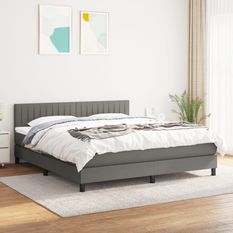 vidaXL Boxspringbett mit Matratze Dunkelgrau 180x200 cm Stoff vidaXL Boxspringbett mit Matratze Dunkelgrau 180x200 cm Stoff