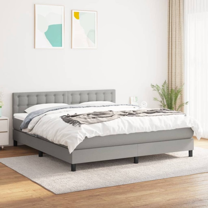 vidaXL Boxspringbett mit Matratze Hellgrau 180x200 cm Stoff vidaXL Boxspringbett mit Matratze Hellgrau 180x200 cm Stoff