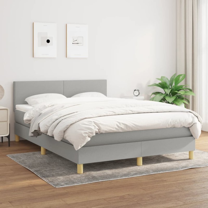 vidaXL Boxspringbett mit Matratze Hellgrau 140x190 cm Stoff vidaXL Boxspringbett mit Matratze Hellgrau 140x190 cm Stoff