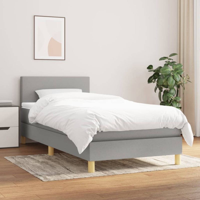 vidaXL Boxspringbett mit Matratze Hellgrau 90x200 cm Stoff vidaXL Boxspringbett mit Matratze Hellgrau 90x200 cm Stoff