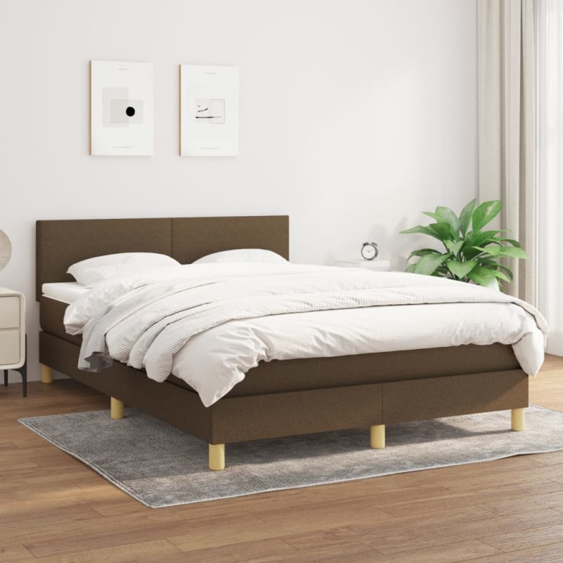 vidaXL Boxspringbett mit Matratze Dunkelbraun 140x190 cm Stoff vidaXL Boxspringbett mit Matratze Dunkelbraun 140x190 cm Stoff