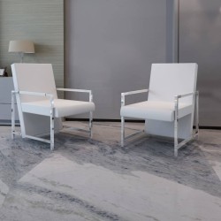 vidaXL Sessel 2 Stk. Verchromtes Gestell Weiß Kunstleder 