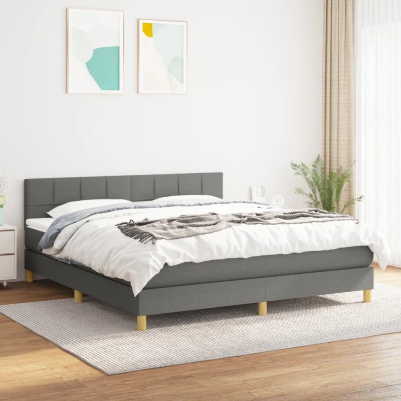 vidaXL Boxspringbett mit Matratze Dunkelgrau 160x200 cm Stoff vidaXL Boxspringbett mit Matratze Dunkelgrau 160x200 cm Stoff