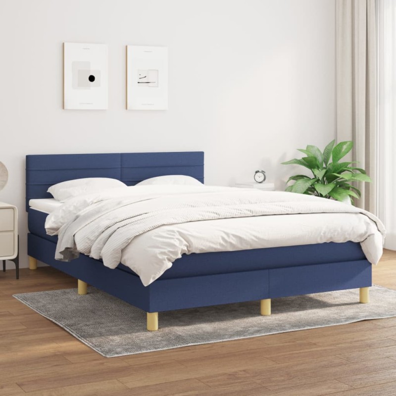 vidaXL Boxspringbett mit Matratze Blau 140x200 cm Stoff vidaXL Boxspringbett mit Matratze Blau 140x200 cm Stoff