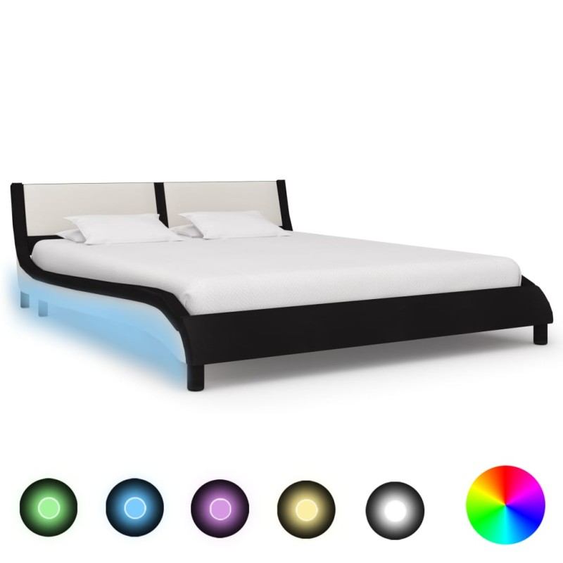 Bettgestell mit LED Schwarz und Weiß Kunstleder 160x200 cm Bettgestell mit LED Schwarz und Weiß Kunstleder 160x200 cm