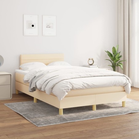 vidaXL Boxspringbett mit Matratze Creme 120x200 cm Stoff