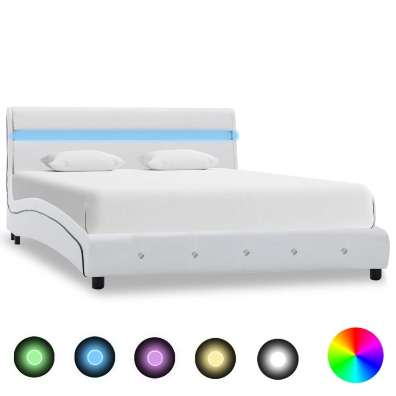 Bettgestell mit LED Weiß Kunstleder 140x200 cm Bettgestell mit LED Weiß Kunstleder 140x200 cm