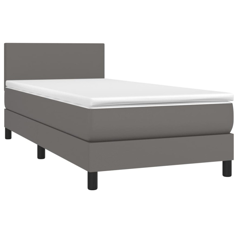 vidaXL Boxspringbett mit Matratze Grau 90x200 cm Kunstleder vidaXL Boxspringbett mit Matratze Grau 90x200 cm Kunstleder