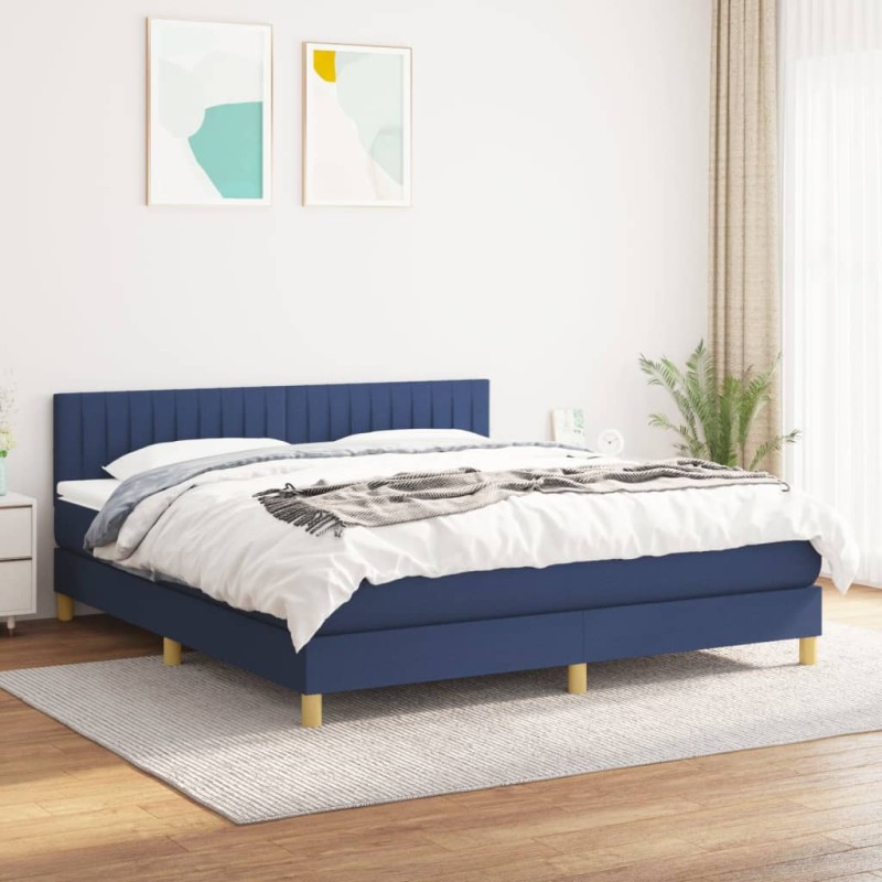vidaXL Boxspringbett mit Matratze Blau 180x200 cm Stoff vidaXL Boxspringbett mit Matratze Blau 180x200 cm Stoff