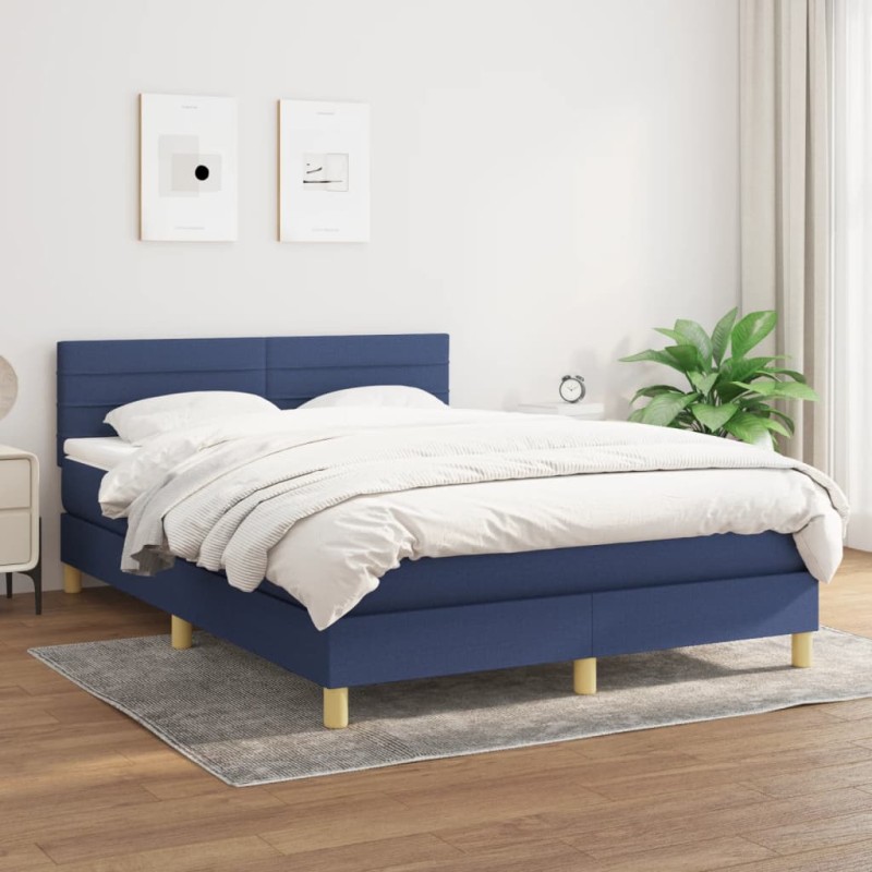 vidaXL Boxspringbett mit Matratze Blau 140x190 cm Stoff vidaXL Boxspringbett mit Matratze Blau 140x190 cm Stoff
