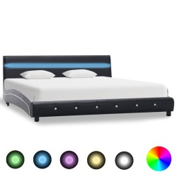 Bettgestell mit LED Schwarz Kunstleder 180x200 cm