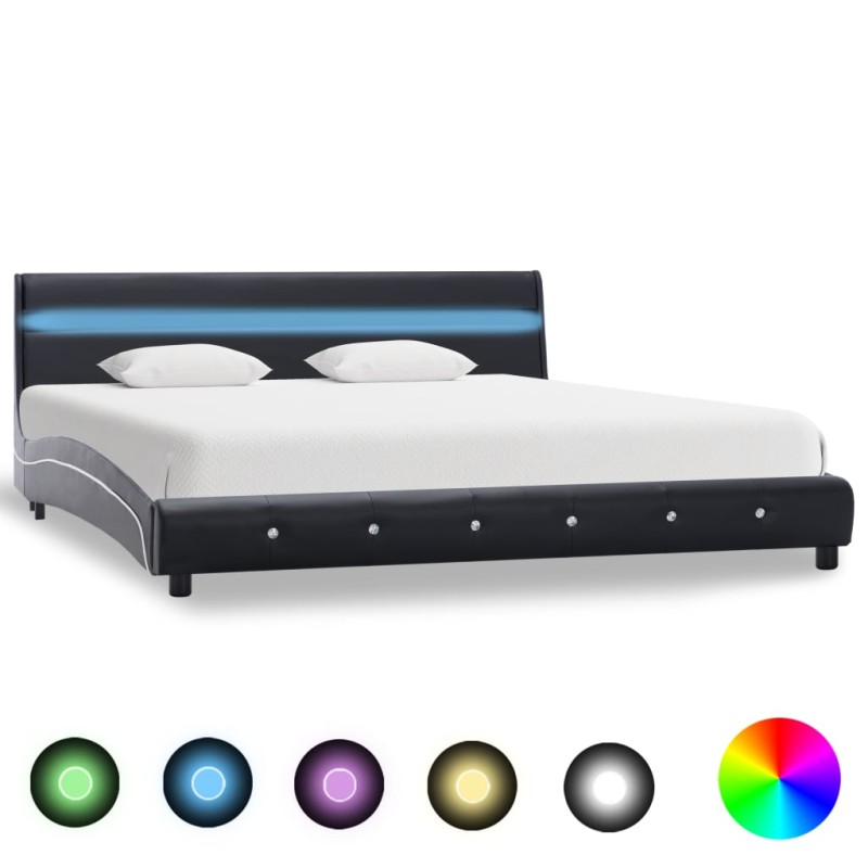 Bettgestell mit LED Schwarz Kunstleder 180x200 cm Bettgestell mit LED Schwarz Kunstleder 180x200 cm