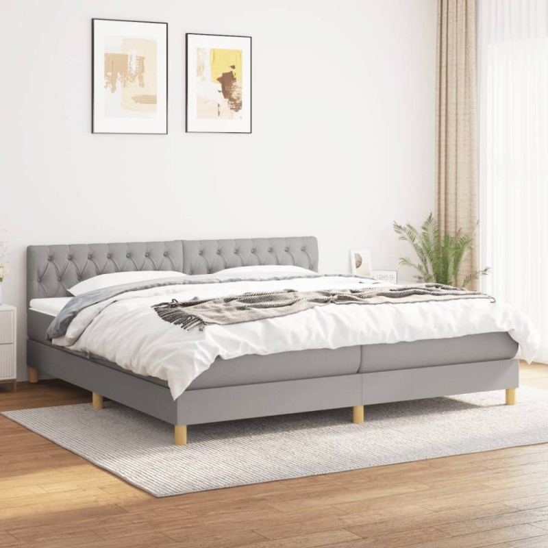 vidaXL Boxspringbett mit Matratze Hellgrau 200x200 cm Stoff vidaXL Boxspringbett mit Matratze Hellgrau 200x200 cm Stoff